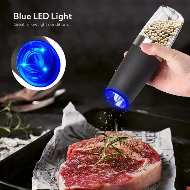 Wholesale Professional Electric ABS portable gravity salt pepper mill LED  light black pepper Grinder automatic Seasoning Jar Spice Grinder From  m.