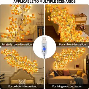 Luci a forma di foglia d'acero e rami di salice per parete, con telecomando e timer, 8 luci, per camera da letto, porte, matrimoni, <span class=keywords><strong>Natale</strong></span> - Product Image 6