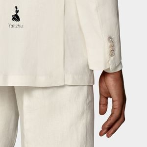 Terno de Linho Branco Creme YZ de Peça Única para Cavalheiros: Traje <span class=keywords><strong>Formal</strong></span> Elegante e Slim para o Dia a Dia no Escritório - Product Image 4