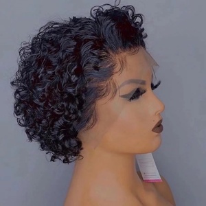 Peluca de Cabello Humano Peruano con Frente de Encaje, Peluca de Cabello Virgen con Ondas Profundas para Mujeres Negras, Peluca Pre-Desplumada con Cabello de Bebé - Product Image 5