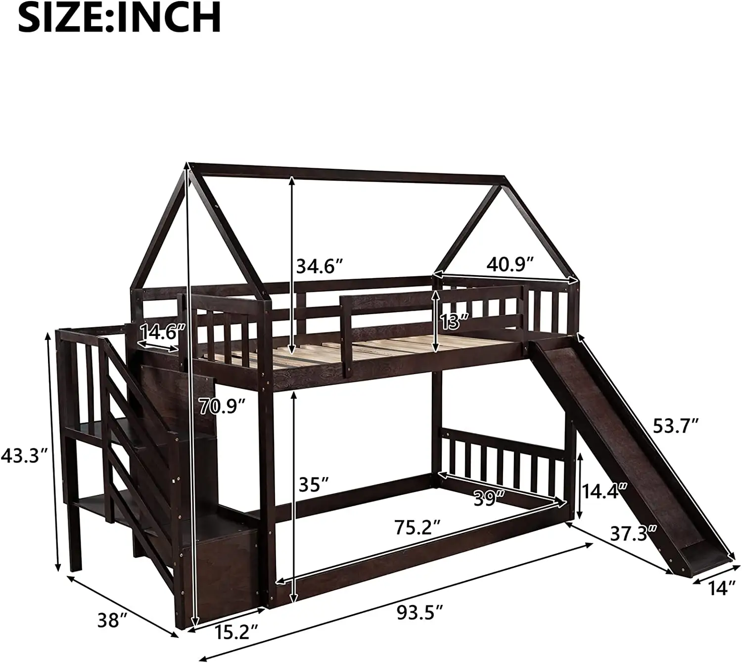 Junior Kleinkind Kinder Hochbett Massiver Holzrahmen Fit 80*160cm Kinder Etagen bett Hochbett Natural