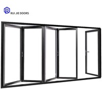 Porte pliante en aluminium moderne pour patio extérieur avec verre trempé, portes pliantes verticales à double battant