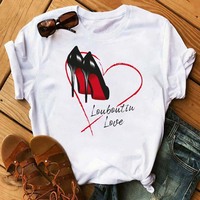 T-shirt lavable décontracté pour femmes à col en O et imprimé à talons hauts pour filles urbaines de haute qualité à la mode d'été vente en gros