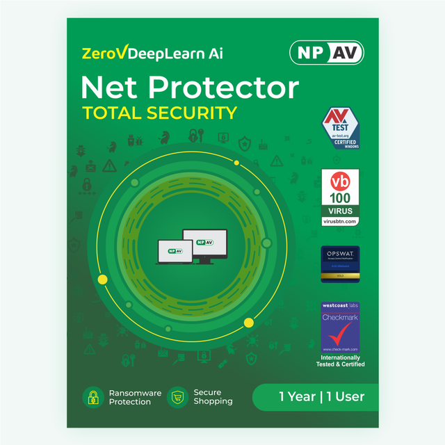ZeroVDeepLearn Ai Net Protector TOTAL SECURITY 1 User 1 Year for Antivirus Software Digital License Instant Email Stock