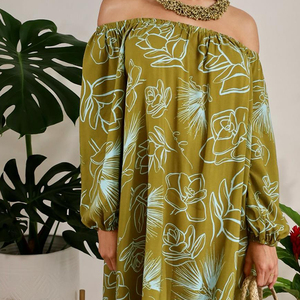 Robe décontractée ample à manches longues et sans bretelles, imprimé hawaïen, en rayonne, personnalisable OEM, pour femme, style designer d'usine - Product Image 4