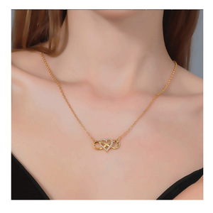 Zircon kalung liontin hati 14K wanita, bertatahkan mikro simbol tak terbatas & kalung liontin hati emas 14K - Product Image 3