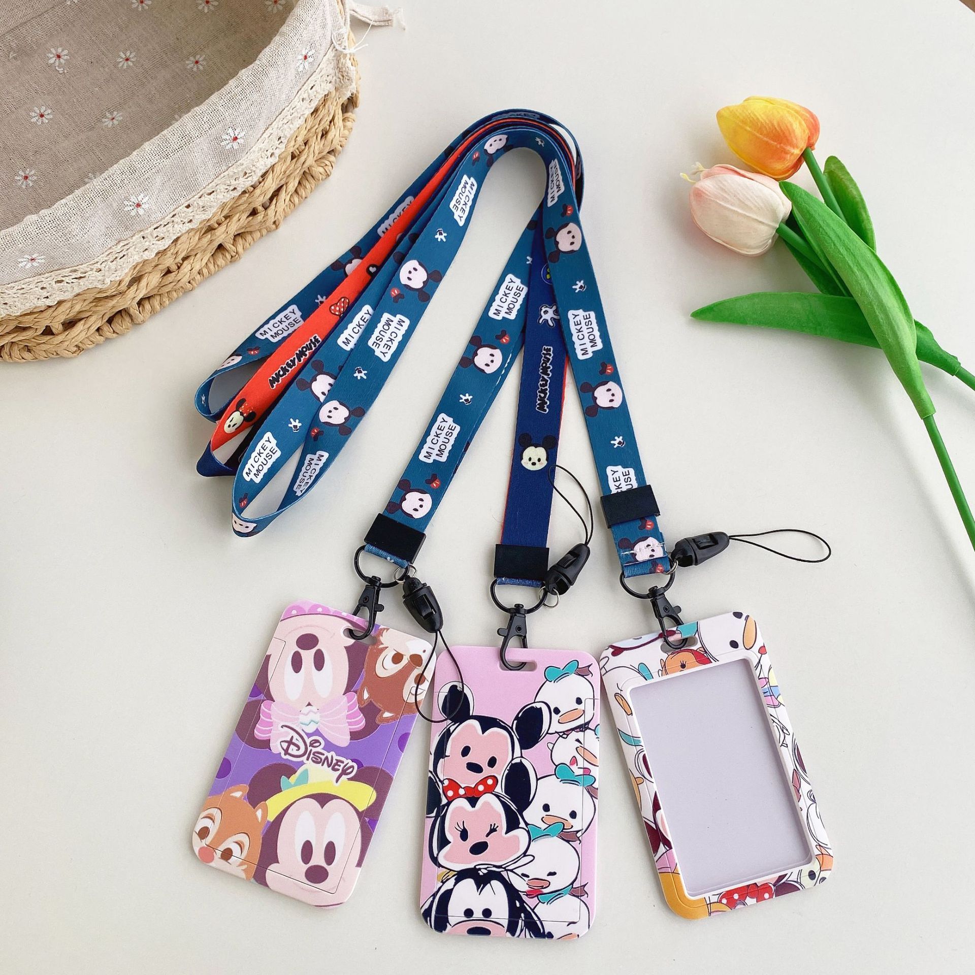 Card Holder ID Badge Lovely Cartoon Mickey Minnie Plastic Card Case With Lanyards Phone Neck Lanyard Card Covers Shell Kid Gift Image 2