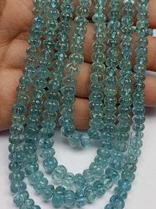 พลอยอะความารีนสีน้ำเงินเข้มธรรมชาติ รูปฟักทองและเมลอน ขนาด 4-7 มม. เม็ดพลอยแกะสลักลายพิเศษสำหรับทำเครื่องประดับ - Product Image 6