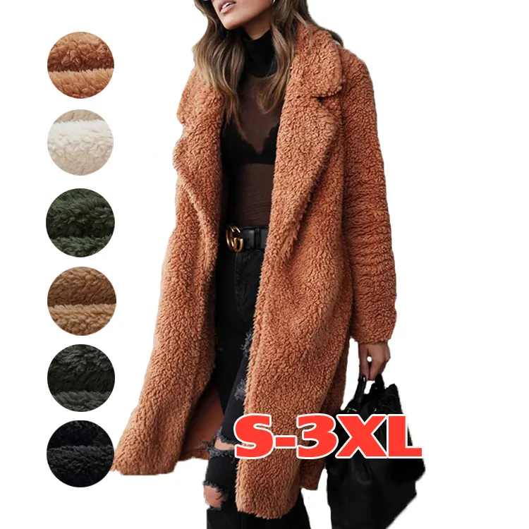Women long trench coats trendy lamb wool fleece trench coat oversized sherpa faux fur coats for ladies