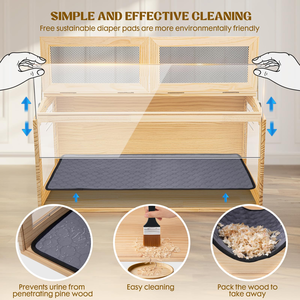 Cage à plusieurs niveaux en bois pour petits animaux, centre d'activités pour hamsters pygmées, avec plateau coulissant, balançoire, abreuvoir, échelle et maisonnette pour animaux - Product Image 3