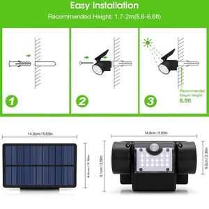 Sensor de movimiento de seguridad <span class=keywords><strong>para</strong></span> exteriores, luz Led de pared de <span class=keywords><strong>Triple</strong></span> cabeza, ángulo ajustable, 30Led, profesional, energía Solar, novedad de 2022 - Product Image 4