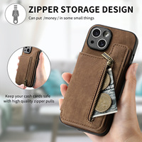 Étui de luxe antichoc en cuir PU avec fermeture éclair et support intégré pour cartes, compatible iPhone 18 17 16 15 14 13 12 11 Pro Max