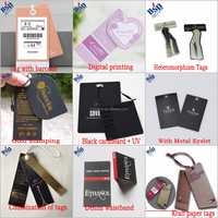Label Pakaian Custom Berlogo Cetak Foil Emas Perak Desain Embos Tag Gantungan PVC Hitam untuk Tas dan Pakaian
