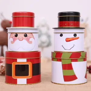 ZL Atacado Rodada Tin Santa Snowman véspera de Natal Empilhamento Caixas De Armazenamento De Metal Bauble Chocolate Candy Cookie Christmas Gift Box