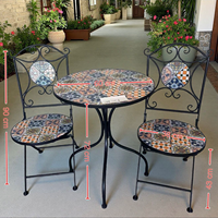 Ensemble de chaises pliantes en métal d'extérieur avec table en mosaïque de ciment, mobilier de jardin en fer forgé antirouille pour patio, cour