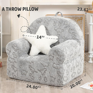 Children's <b>Sofa</b> Reading Chair Gray Fabric High Elastic Foam <b>Sponge</b> 3 Years Above Single Seat With Handrails - Product Image 3