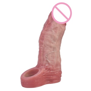 ORALSX Head Vibrating Penis Extender Male Penis Enhancement Cock Sleeve Silicone Condom Reusable Condom Hollow <b>Dildo</b> for Couples - Product Image 3