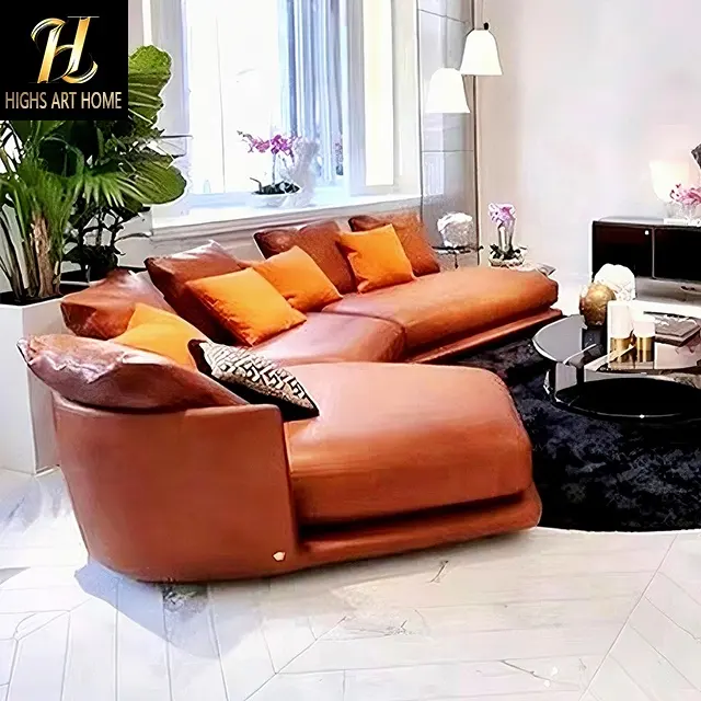 Italian design leather sofa set Tufted Fabric Couch for villa Premium curved straight sofa