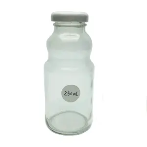250ml 8oz unique shape custom made fruit juice beverage glass bottle with lid manufacturer