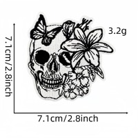 Patchs thermocollants brodés Cœur Crâne Gothique, Appliques Papillon Œil de Squelette Style Noir et Blanc pour Vêtements Sacs Décoration DIY