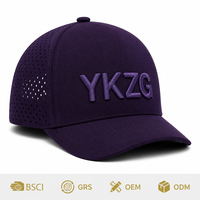 Op maat gemaakte logo 3D puff borduurwerk waterdichte dobby baseballcap lasergesneden geperforeerde performance snapback groothandel OEM paars