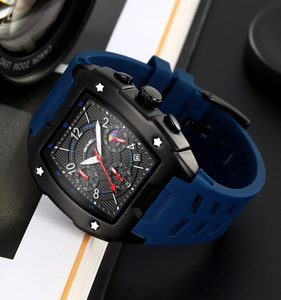 Sporty Round Zinc Alloy Case Glass Crystal Quartz Chronograph Date Stopwatch <b>Silica</b> Gel Band Water Resistant Durable Design - Product Image 2