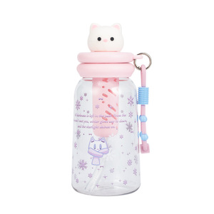 Nouvelle <span class=keywords><strong>tasse</strong></span> à paille en plastique motif <span class=keywords><strong>chat</strong></span> de dessin animé, portable, grande capacité, mignonne pour filles, résistante aux chutes, anti-fuite, <span class=keywords><strong>avec</strong></span> corde de levage - Product Image 1