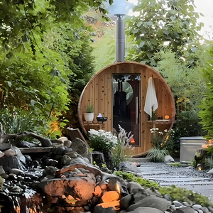 Sauna de Barril de Madera para Jardín, Estufa de Lujo para Exteriores, Moderna, Tradicional, Eléctrica, de Vapor Seco, de Cedro/Hemlock, 9KW - Product Image 1