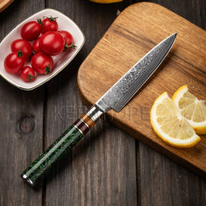 Кухонное кухонное приспособление 5 дюймов, 67-слойная Дамасская сталь VG10, композитная смола, зеленая, акриловая ручка, резка из нержавеющей стали - Product Image 2