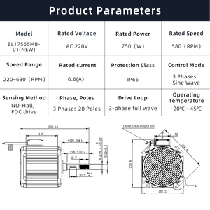 Motor Trifásico de Alto Torque de 220V, Motor sin Escobillas de 1.1kw con Imán Bldc EC para Ventilador de Túnel - Product Image 3