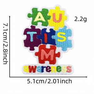 Patch brodé thermocollant Cœur d'amour puzzle arc-en-ciel pour la sensibilisation à l'autisme, pour la décoration de vêtements et de chapeaux - Product Image 6