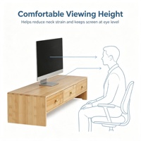 Support d'écran en bambou, organiseur de bureau ergonomique avec tiroirs, support pour ordinateur portable, imprimante, bureau à domicile et chambre