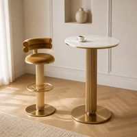 Table de bar ronde avec plateau en pierre frittée, base en acier cannelé doré, table haute de cocktail, fabrication OEM