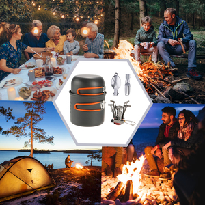 Ensemble de cuisine de camping en plein air avec <span class=keywords><strong>mini</strong></span> réchaud à allumage piézoélectrique pour la randonnée, le camping, la cuisine en randonnée, le pique-nique, ensemble de casseroles - Product Image 6