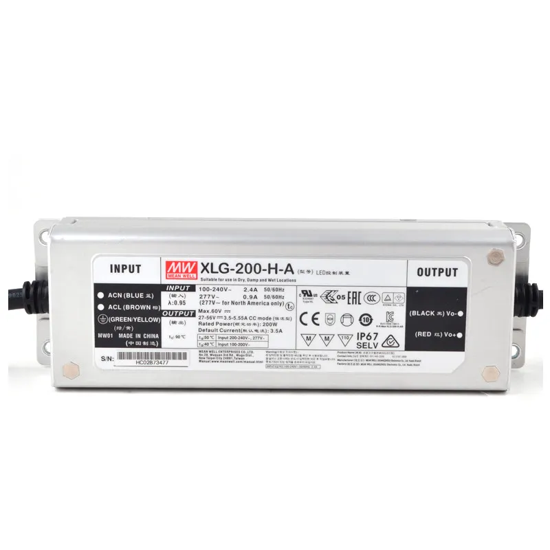 Mean Well-Transformador convertidor de controlador LED de modo de potencia constante de 200W, amplio rango de entrada