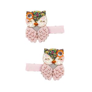 Ensemble de 2 nœuds pour cheveux en tissu scintillant avec animaux mignons, hibou rose et flamant rose, pinces pour enfants, fournitures pour fêtes d'anniversaire - Product Image 2