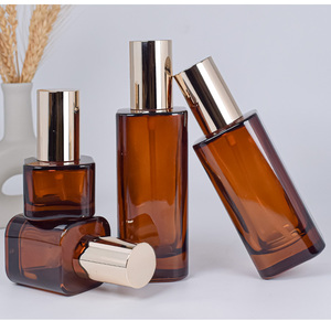 Sang Trọng Hổ Phách Thủy Tinh Rỗng Vuông Tùy Chỉnh Đóng Gói Bán Buôn Lotion Bơm Phun Chai 30Ml 50Ml 100Ml 120Ml Cho Sang Trọng Huyết Thanh Chất - Product Image 4