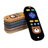Anneau de dentition anti-étranglement en silicone de qualité bébé, en forme d'ours de dessin animé, avec bouton de télécommande, aide à la dentition, prévient les blocages