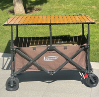 Chariot pliable à quatre roues imperméable rouge et noir spécial marché nocturne avec planche à œufs et pare-soleil pour extérieur