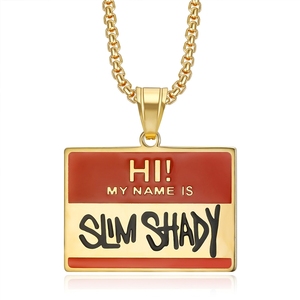 สร้อยคอจี้แฟชั่นสแตนเลสสตีลฮิปฮอป Hi My Name Is <span class=keywords><strong>Slim</strong></span> <span class=keywords><strong>Shady</strong></span> ชุบทอง 18K สำหรับผู้ชายและผู้หญิง ขายส่ง - Product Image 5