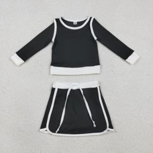 Conjunto de Ropa Casual para Bebés y Niñas, al por Mayor, de Alta Calidad, Suave y Elástico, Listo para Enviar, Top Negro de Manga Larga y Falda - Product Image 2