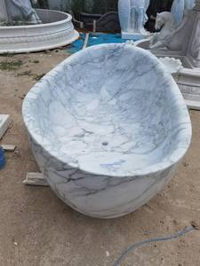Baignoire autoportante en marbre blanc naturel, ovale, polie, monobloc, pour hôtel, villa, salle de bain - Product Image 5