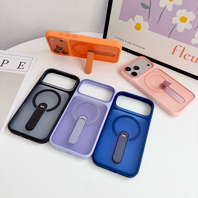 Slim Two Tone Phone Shell Foldable Kickstand Magnetic Wireless Charging Anti Fingerprint Resistant for iPhone 18 17 16 Pro Max