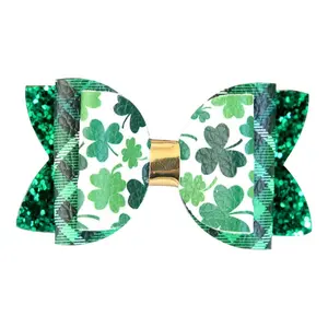 3 ''glitter St Patrick's Day glitter fiocchi per capelli Clip Clip di alligatore irlandese accessori per capelli di Shamrock per donne adolescenti bambini