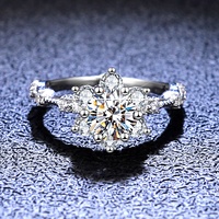 Bague de fiançailles et de mariage ajustable en argent sterling 925 plaqué or blanc, sertie d'un diamant rond brillant de 1 carat