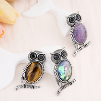 Mode dessin animé hibou broche pendentif double usage incrusté de pierre naturelle pierre semi-précieuse coquille d'ormeau bricolage accessoires