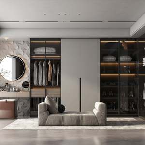 SANTOPOVA Modern Walk-In Wardrobe System with LED Glass Doors and <b>Vanity</b> <b>Unit</b> - Product Image 1
