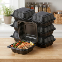Boîtes à emporter articulées 6x6 pouces en plastique minéralisé pour hamburgers, salades et sandwichs, compatibles micro-ondes