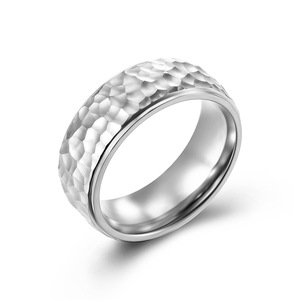 Unisex <b>Titanium</b> Steel <b>Ring</b> Hammered Texture Moon Pit Design Steel Gold <b>Black</b> Antique Silver Color Jewelry Gift - Product Image 5