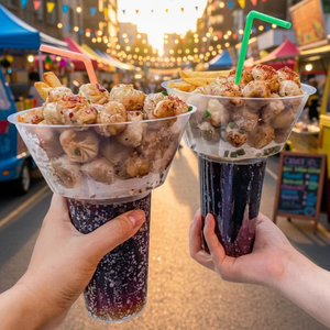 Vaso de Plástico Personalizado de 500 ml y 700 ml para Té de Frutas con Hielo y Boba, Freyo Tower 2 en 1, para Refrigerios y Bebidas, con Tapa y Recipiente para Refrigerios - Product Image 5